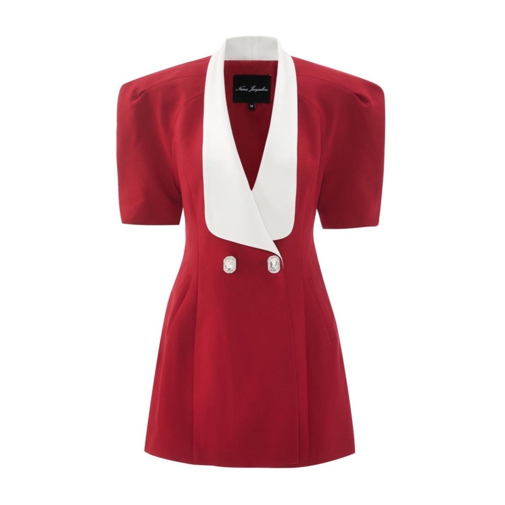 Nana Jacqueline Red Mini Dress with White Contrast Lapel